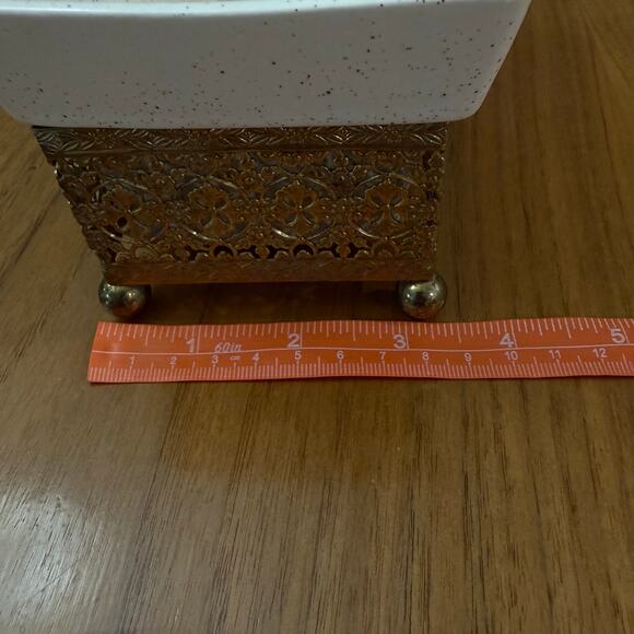 Planter Inc USA 1994 Rectangle Brass Stand 9 x 4 x 3.5 Speckled Pottery Vintage - Picture 13 of 16